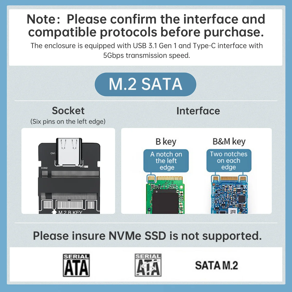 M.2 SSD Case USB 3.1 to M.2 NGFF SSD Enclosure Case SATA External USB Adapter UASP SuperSpeed For 2242 2260 2280 M2