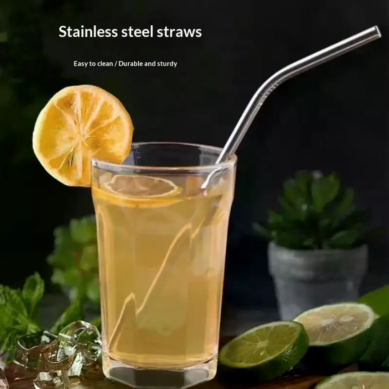 Stainless Steel Reusable Drinking Straws with Cleaning Brush Set - 4 Pack