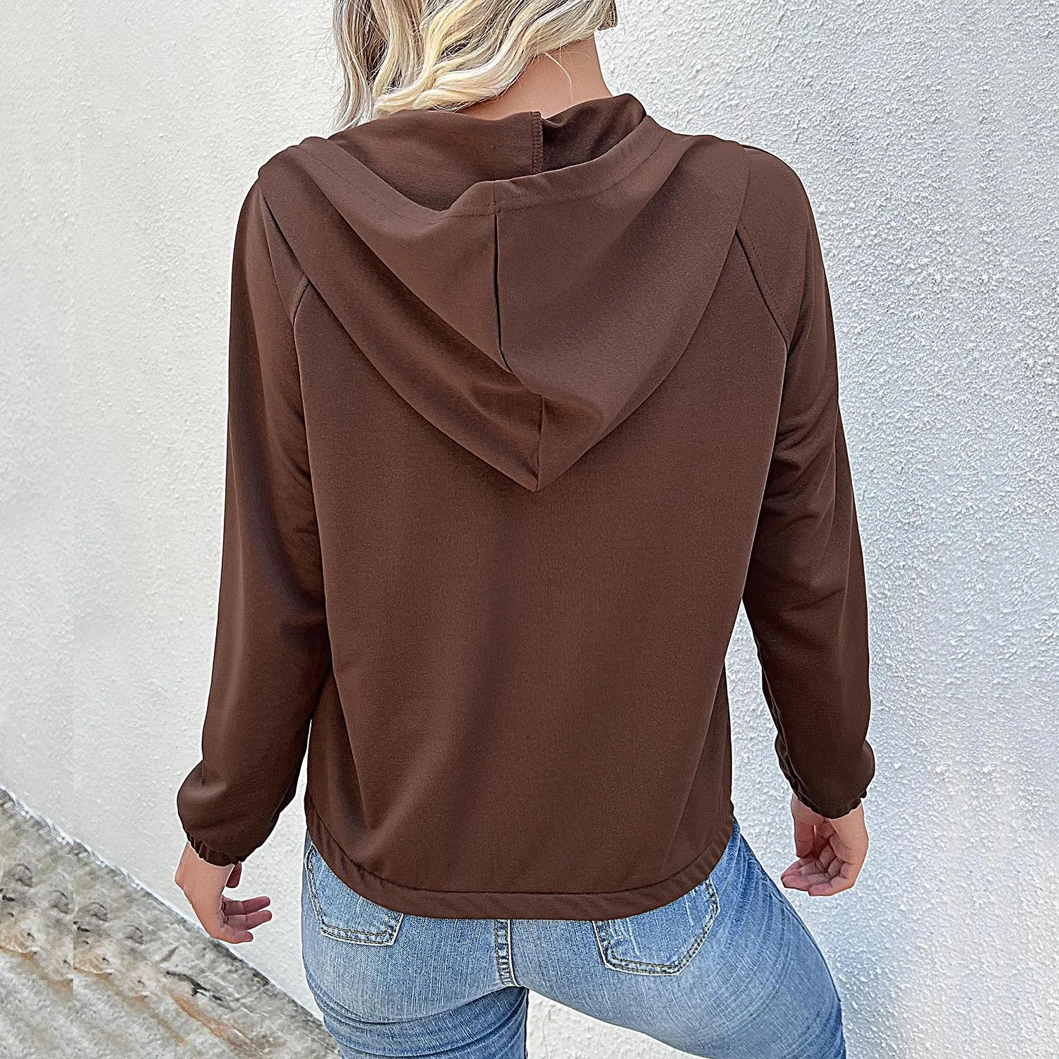 2022 New Autumn and Winter Fashion Casual Stitching Hoodie Temperament Elegant Joker Hooded Button Pullover Sweater Ladies