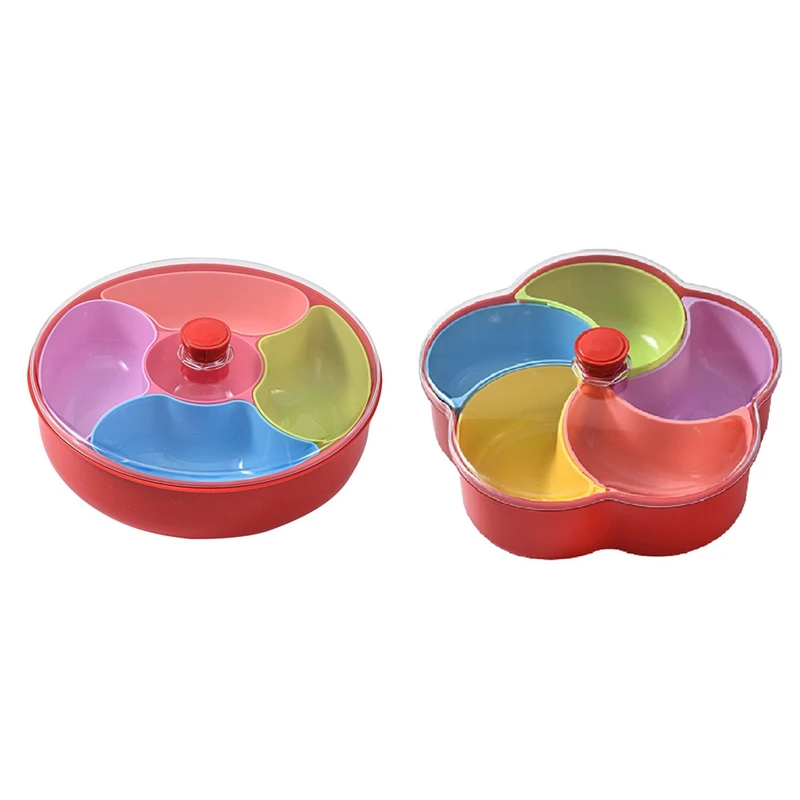 

Flower Shaped Round Snack Fruit Tray 5-Compartment Nuts And Candy Vegetable Tray Plastic Compartmented Candy Box