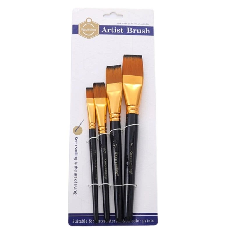 

4x Flat Paint Brushes Set Multifunction Painting Brushes Watercolor Nylon Brush