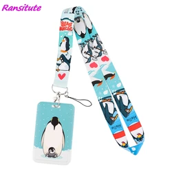 Ransitute R2196 Antarctic Penguin Lanyard Credit Card ID Holder Badge Student Women Travel Bank Bus Business Card Cover Badge