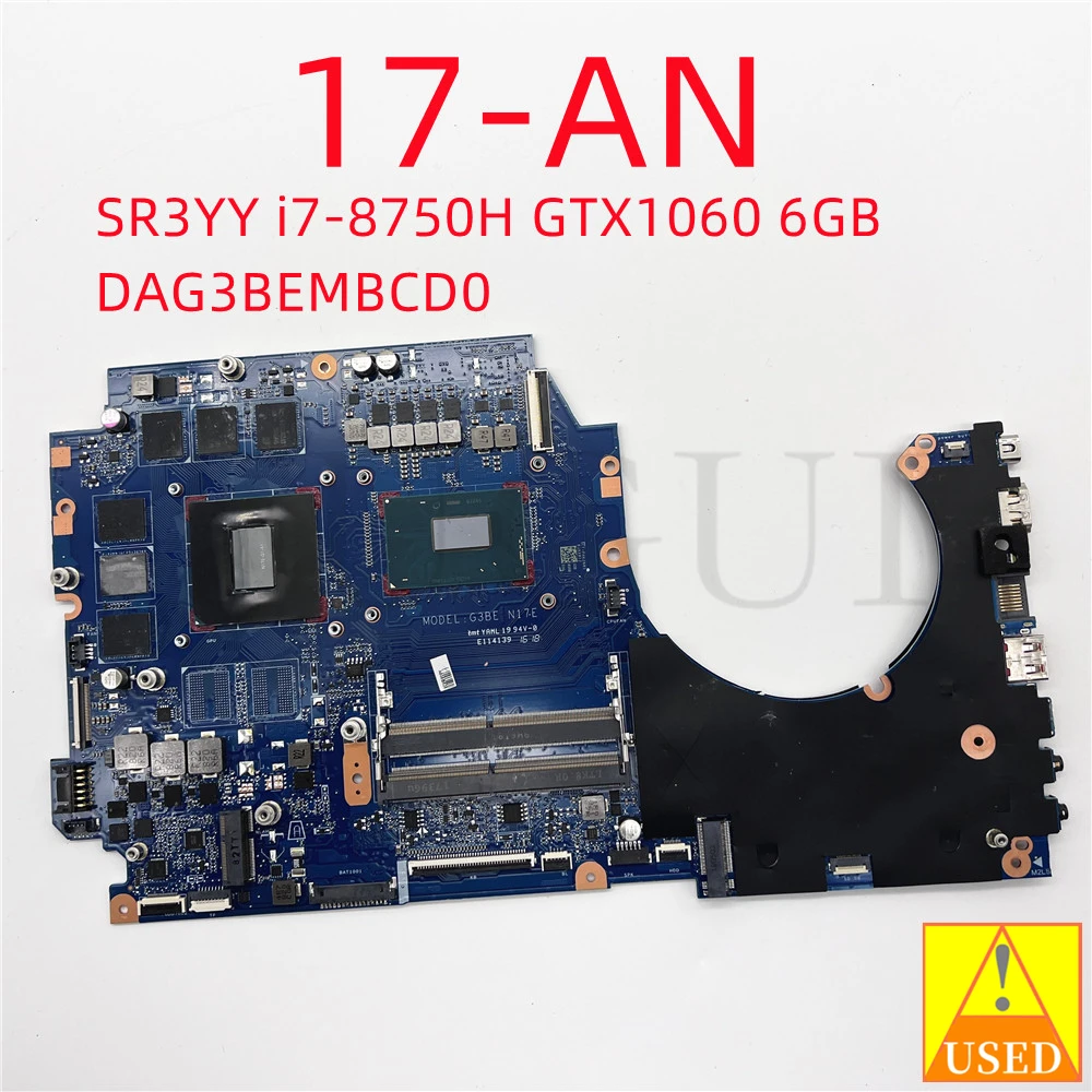 

USED DAG3BEMBCD0 for HP 17-AN Laptop Motherboard with SR3YY i7-8750H GTX1060 6GB Fully Tested and Works Perfectly