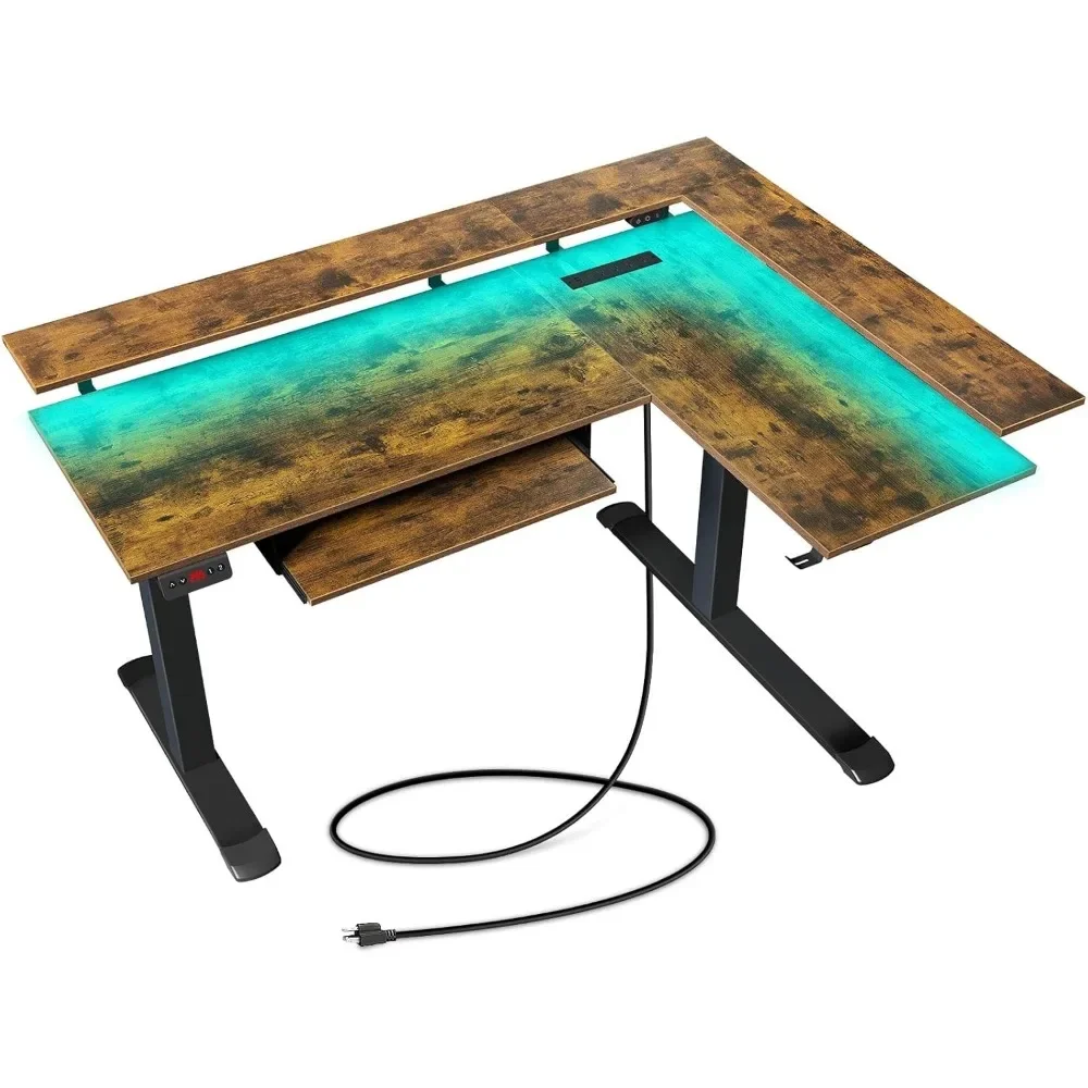 Gaming Desk, LED Light and Power Outlet, Dual Motor Height Adjustable Electric Standing Desk with Keyboard Tray, Desk Office 6