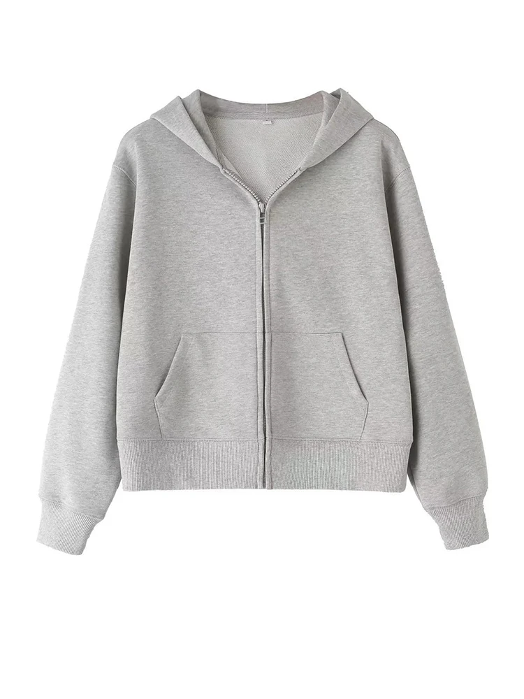 

Women 6 Colors Zipper Hooded Sweatshirts Autumn Winter Solid Color Hoodies