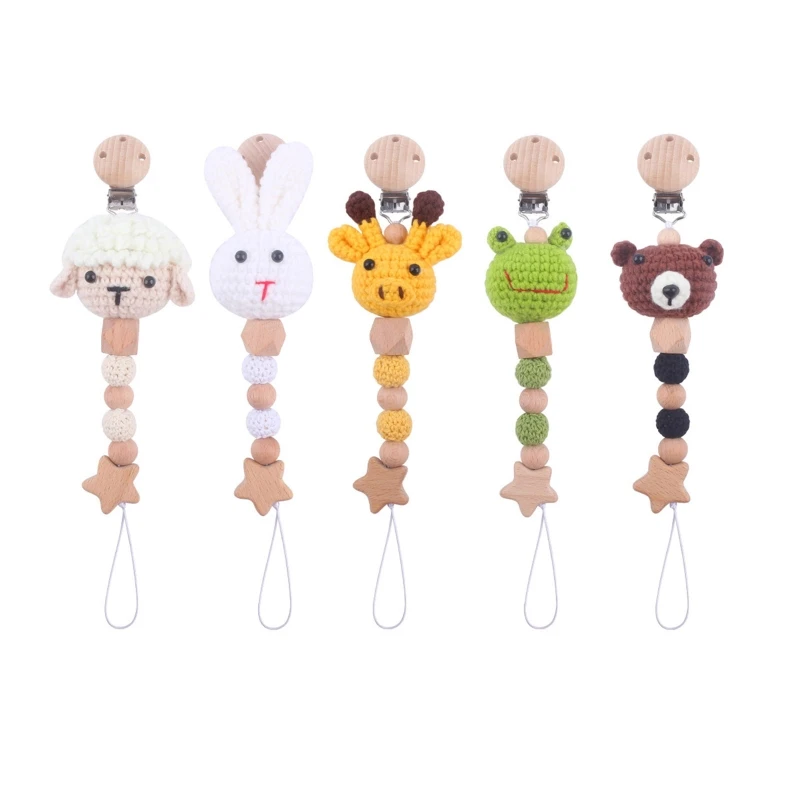 

Carttoon Animal Baby Pacifier Chain Clip Crochet Beads Nipple Holder Teething Soother Molar Wooden Beech Clip