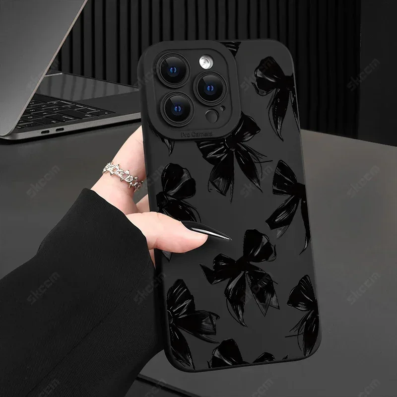 Elegant Black Bow Shockproof Silicone Phone Case - Soft Protective Cover