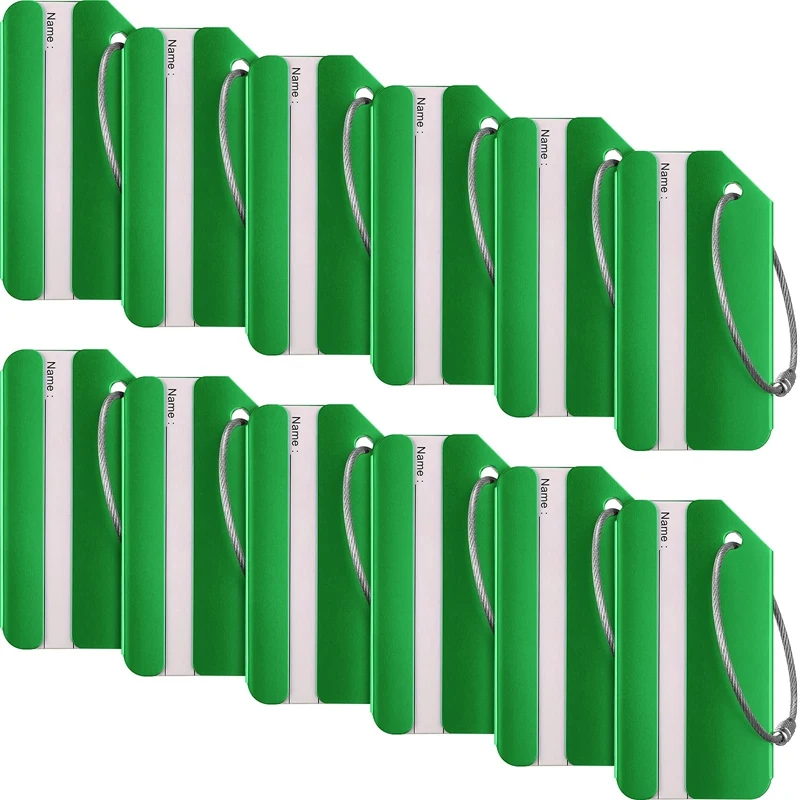 

ASDS-12Pcs Luggage Tags Business Card Holder Aluminium Metal Travel ID Bag Tag For Travel Luggage Baggage Identifier (Green)