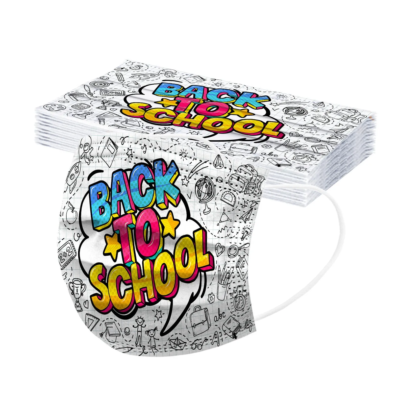 50PC Kids Children's Print Cute Mask Disposable Face Mask Industrial 3Ply Ear Loop Outdoor Dust-Proof Face Protective
