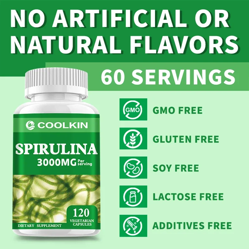 Spirulina Capsules 3000mg for Immune Health Cardiovascular Function Digestion