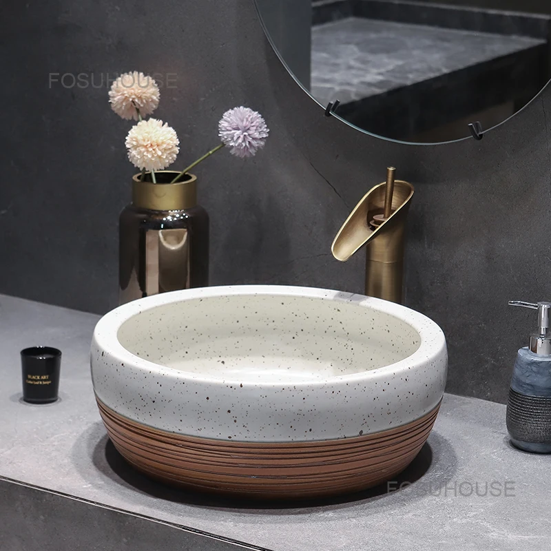 Tanio Nowoczesne pojedyncze umywalki łazienkowe antyczne okrągłe ceramiczne sklep