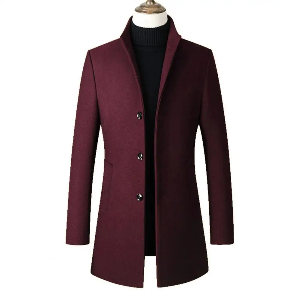 

Men Wool Trench Coat British Style Classic Jackets Single-breasted Straight Long Sleeve Cardigan Thick Warm Men Winter Outerwear