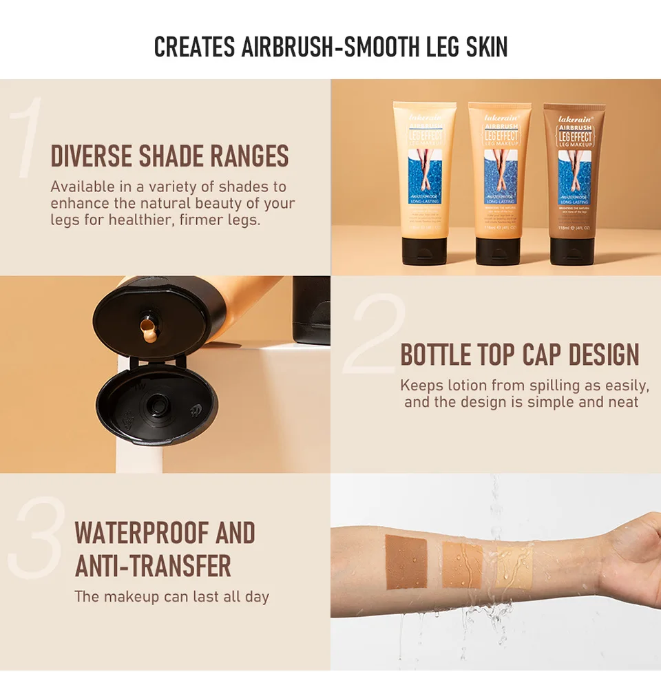 Leg Concealer Even Skin Waterproof Sweatproof All Day Long Lasting Leg Highlights Cream Cover Freckles Blemishes Natural Makeup 3