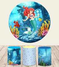 

Ariel Mermaid Themed Backdrop Round Panel Circle Background Birthday Party Decoration Dessert Table Banner Baby Shower Polyester