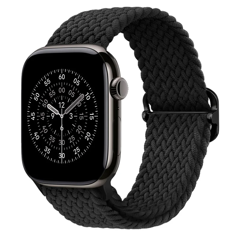 Adjustable Elastic Nylon Braided Watch Strap, Black