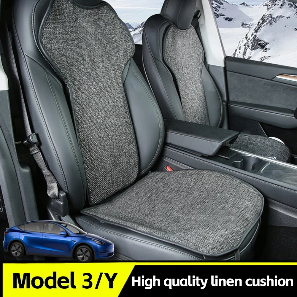 Car Flax Seat Pad Cover Comfortable Non-slip Breathable Front Rear Seatback Cushion For Tesla Model 3 Model Y 1