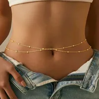 Fashion Double Layer Beaded Waist Chain for Women Simple Gold Color Metal Cross Round Bead Body Chain Bikini Jewelry Acessories