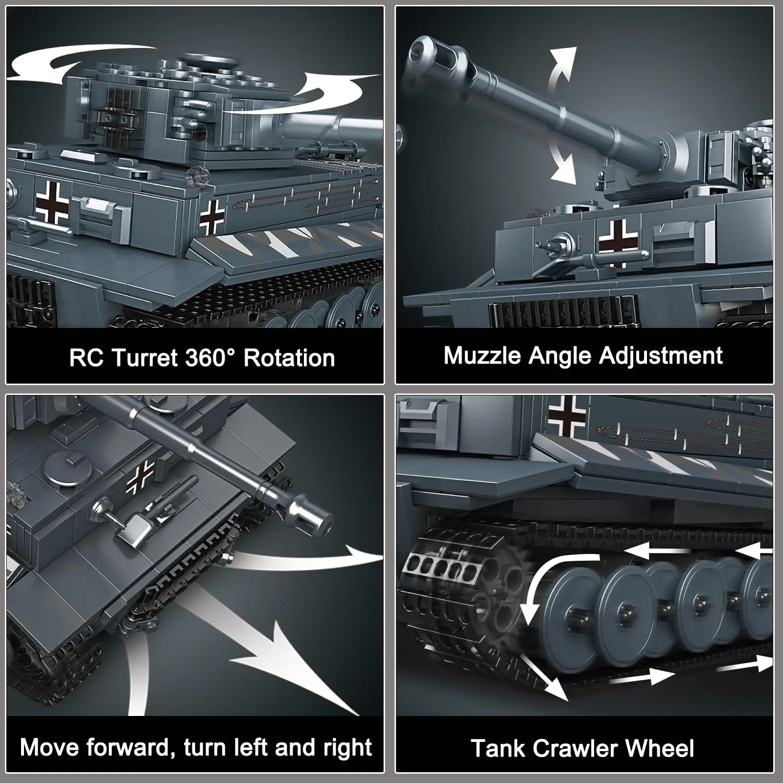 Mould King 20014 Military Toys The APP&RC Motorized Tiger Tank Model Assembly Technical Car Building Block Kids Christmas Gifts - 4