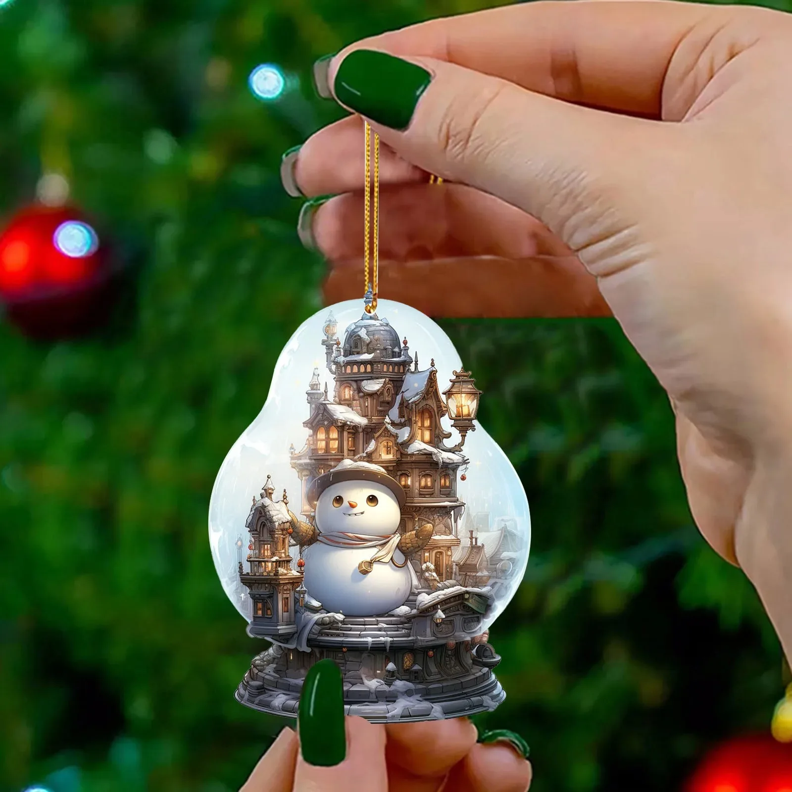 Christmas Ball Snowman House Scene Ornaments 2D Acrylic Hanging Christmas Decorations For Xmas Tree New Year Gifts christmas decorations
