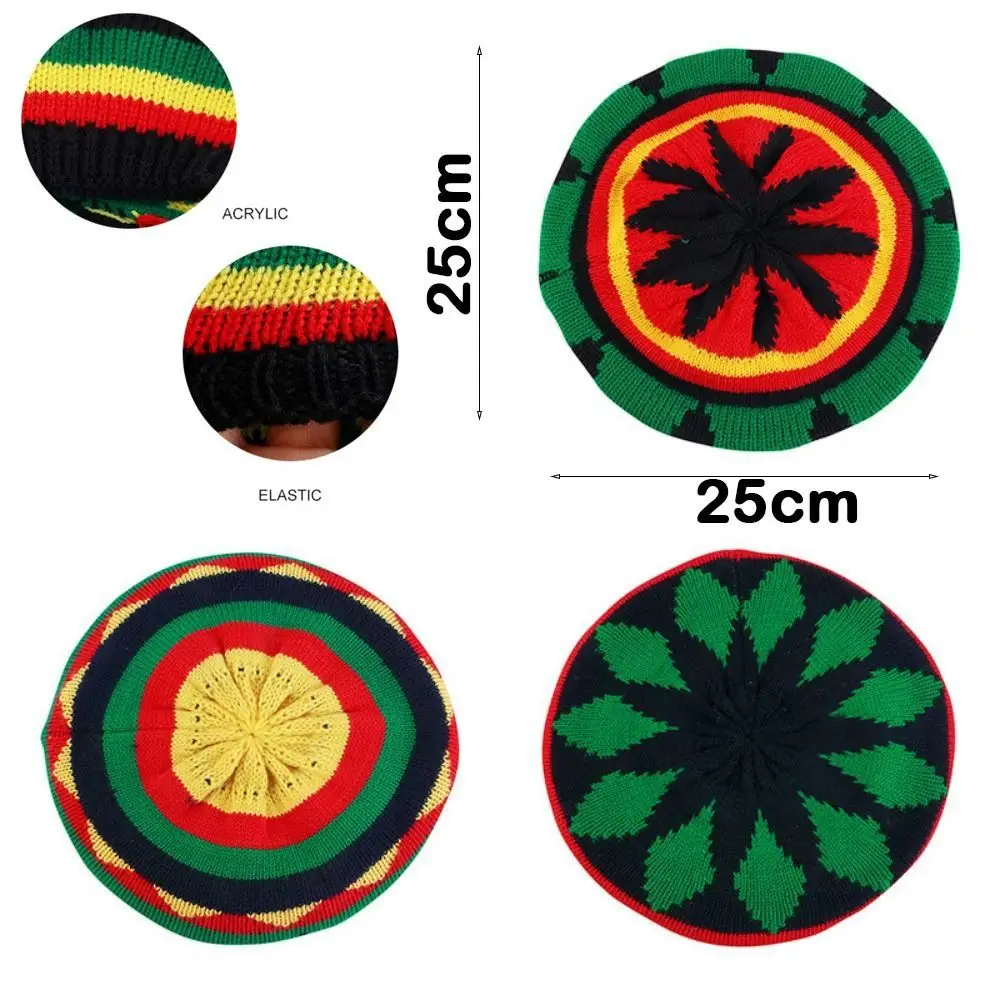 Klassische jamaikanische Reggae-lose Strickmütze aus Wolle, gestrickt, warme Regenbogenmütze, weiche Damenmütze – Detail 1