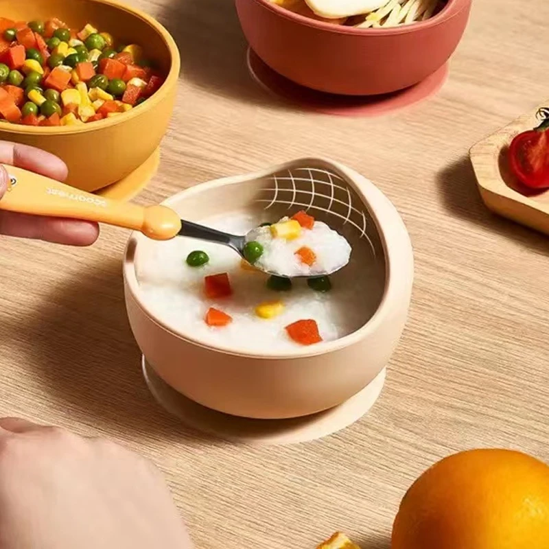 Silicone Cutlery Set Silicone Bowl Food Grade Silicone Baby Feeding Bowl Set Solid Color Waterproof Kids Feeding Bowl with Spoon Children Tableware Dinnerware Set