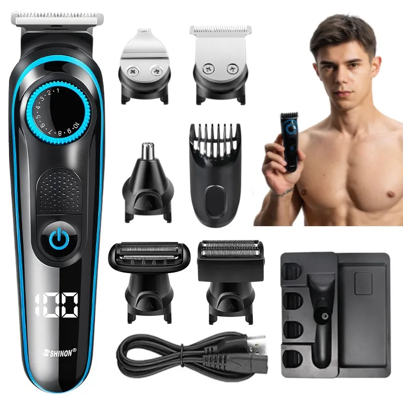 

5in1 LCD Digital Display Electric Hair Clipper Oil Head Shaving Carving Engraving Haircut Nose Hair Trimmer SH-1831