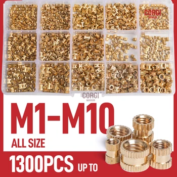 핫멜트 황동 히트 인서트 너트 키트, 플라스틱용 널링 스레드 사출 인서트 세트, 최대 1300 개, M1 M2 M2.5 M3 M4 M5 M6 M8 M10