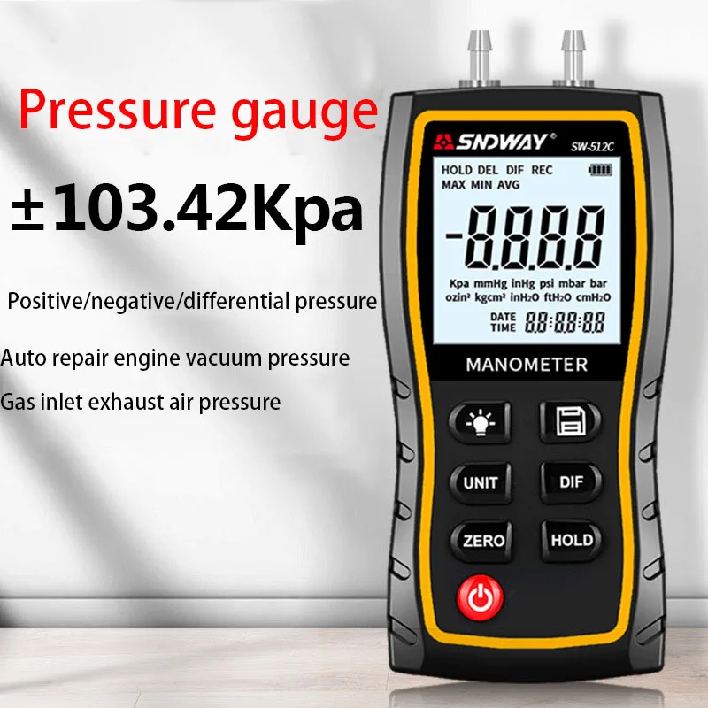 

SNDWAY SW-512 Series Digital Manometer Air Pressure Gauge ±103.42 KPa 0.01 Resolution air pressure Differential Gauge Kit Tools