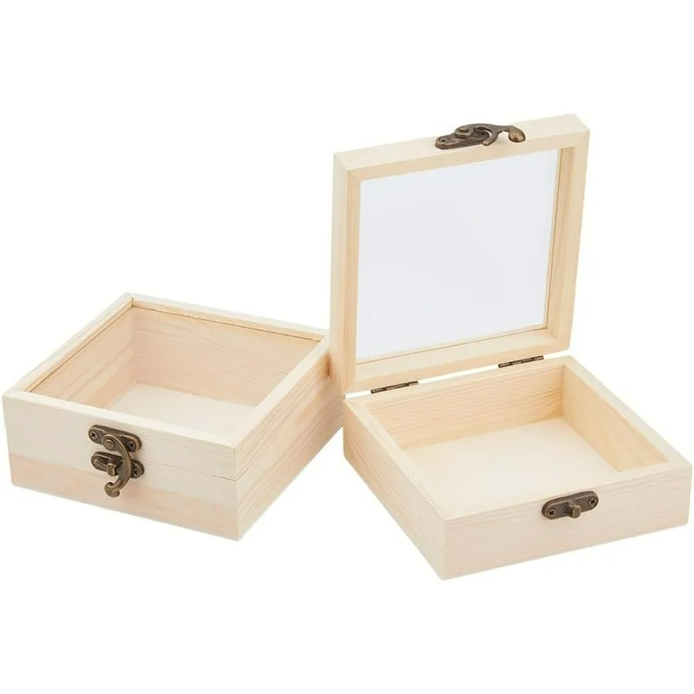 Cabilock Scatola Portagioie In Legno Stile Retrò Con Finestra In Vetro - Espositore Per Collane E Anelli, 12x12x5 Cm