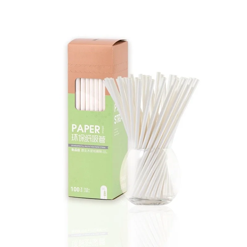 Pure White Plain Biodegradable Paper Straws for Daily Drinks Juices Shake Smoothie ice coffee