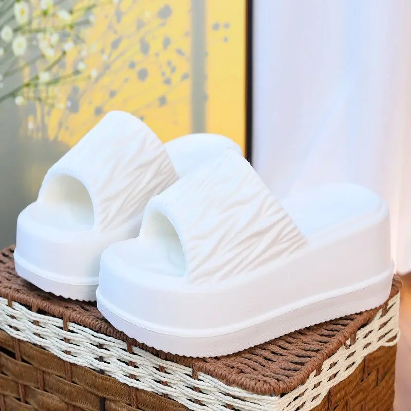 Summer high wedge sandals women's 7cm chunky heel mules women candy color slippers white mules house shoes woman outdoor slipper