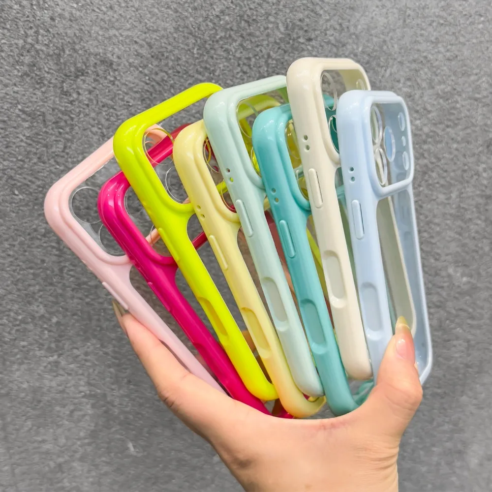 Transparent Candy Color Frame DIY Phone Case with Acrylic Back Cover