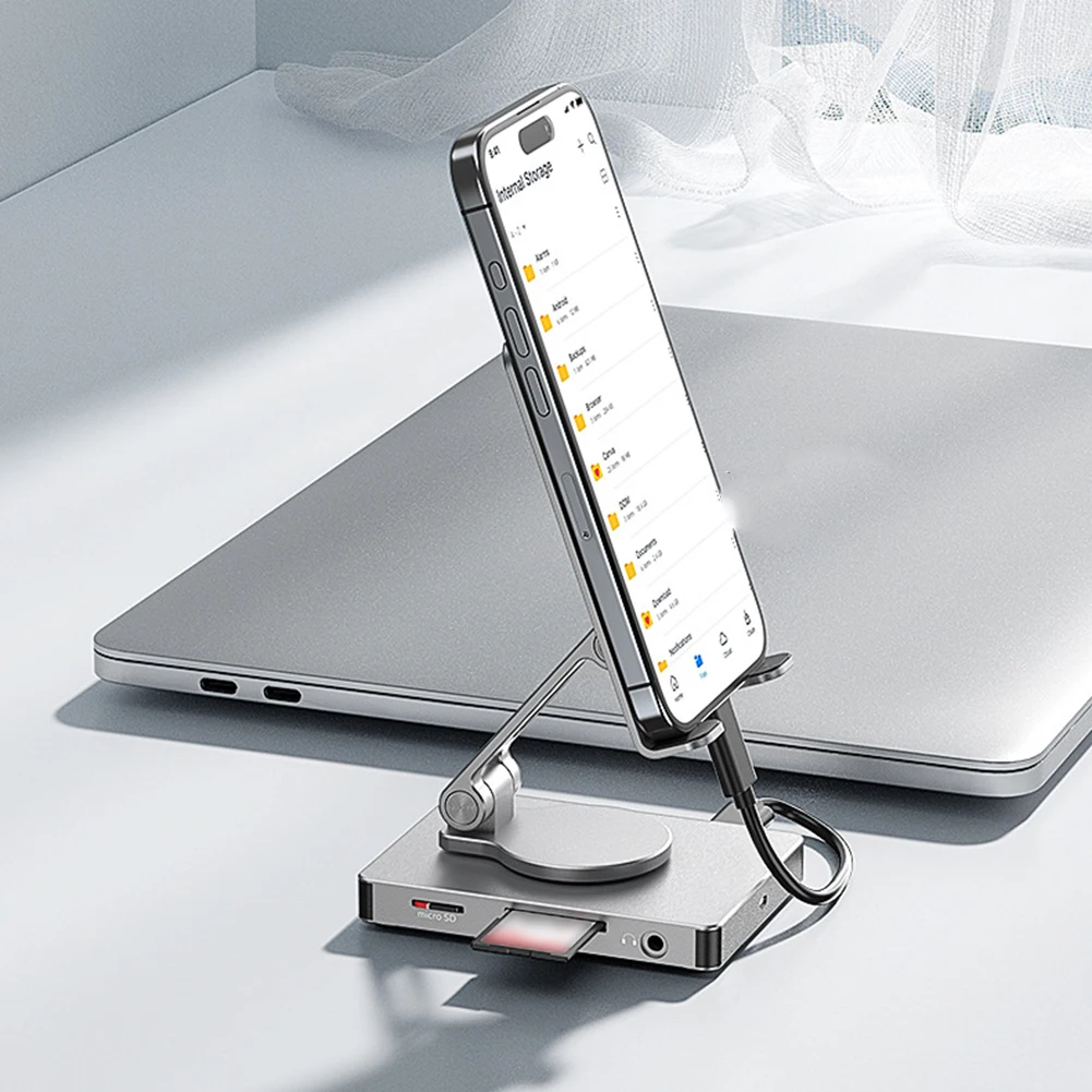 닌텐도 스위치 2 및 아이폰용 4K 60Hz 출력 USB 3.0 데이터 전송 알루미늄 회전 브래킷 도킹 스테이션