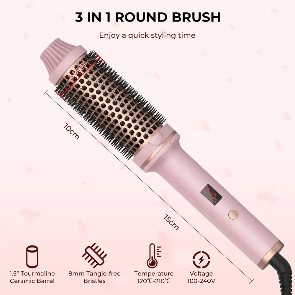 3 IN 1 Thermal Brush LCD Display Ceramic 1.5 Inch Curling Iron Brush 5 Temperature Settings Tourmaline Ionic Curling Comb