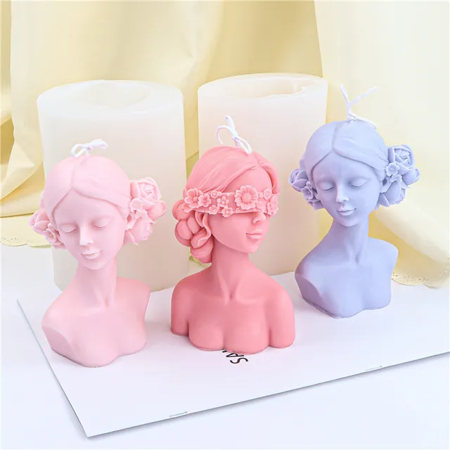  iDOTODO 2 moldes de velas 3D para hacer velas, moldes de velas  de silicona, molde de niña de ojo cerrado y niña con los ojos vendados,  herramienta de fabricación de jabón
