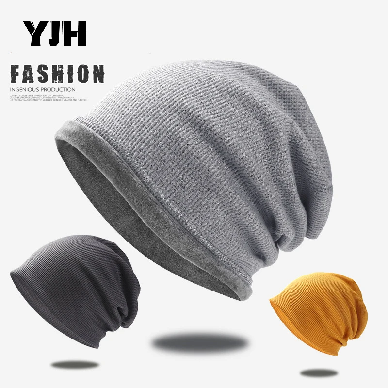 

2022 autumn and winter new hat men's pile Hat Women's Japanese style versatile winter Plush warm pure color Pullover cold hat