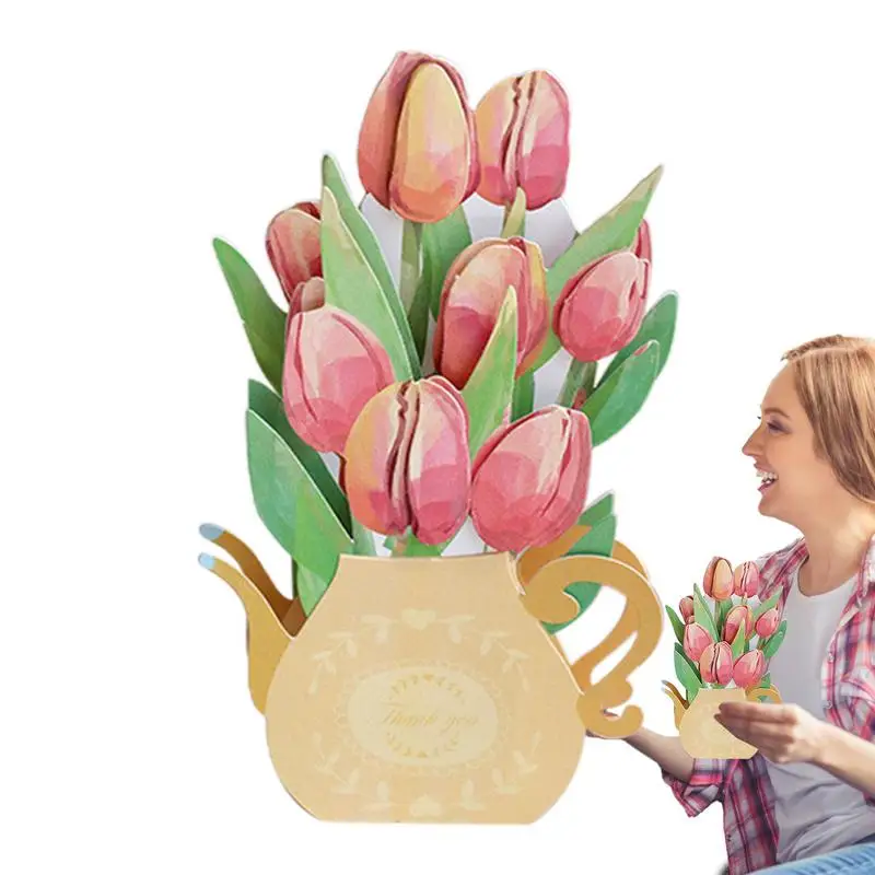 Flower 3D Cards 3D Flower Bouquet Cards Pop-Up Forever Plant Biglietti Di Auguri Con Espressione D'Amore Per Moglie Mamma Insegnante