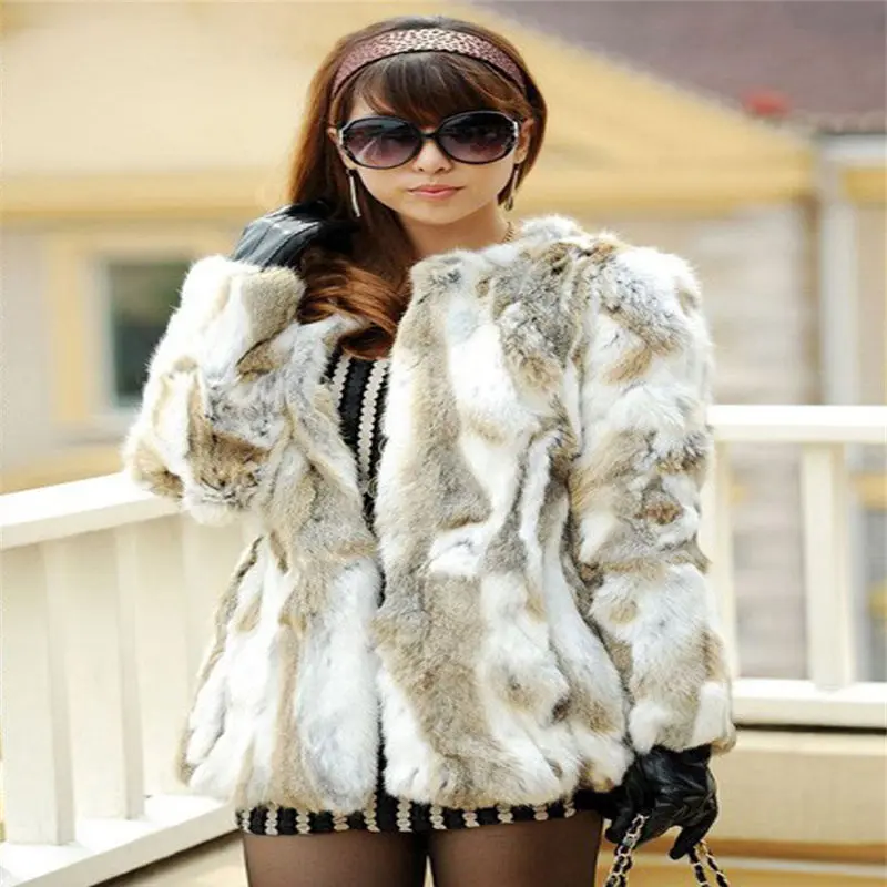 

Trend The New Natural Rabbit Fur Coat Environmental Friendly True Color Stitching Winter Keep Warm Miss Midlength Spot Wholes