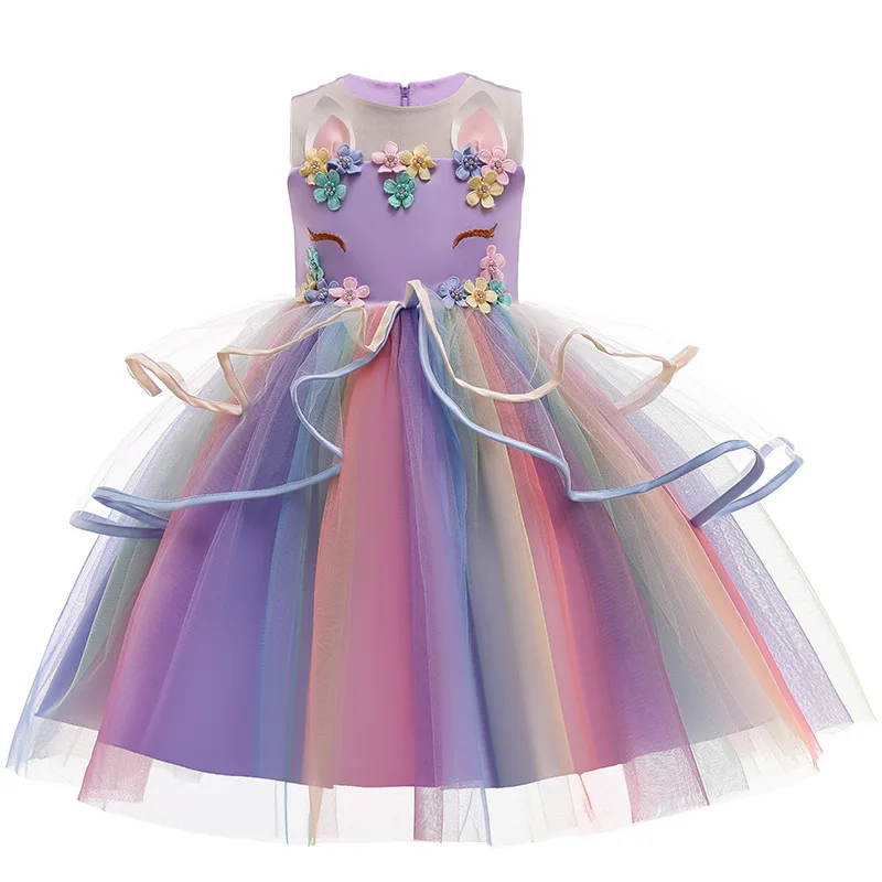 Summer Dress For Girls Children Carnical Birthday Party Unicorn Princess Dresses Flower Girls Wedding Dress Kids Vestidos 3-12Y