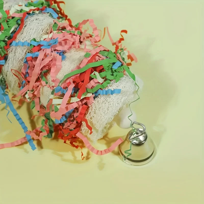Natural Loofah Chew Toy for Parrots, Intelligent Shredding Toy with Random Colors, Fun Bird Enrichment