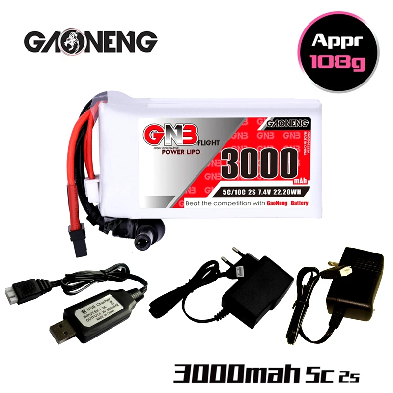 Gnb 3000Mah 2S 5C 7.4V Lipo Batteria + Caricabatterie Indicatore Di Alimentazione Per Occhiali Fatshark Dominator Skyzone Aomway Fpv Occhiali Rc Drone