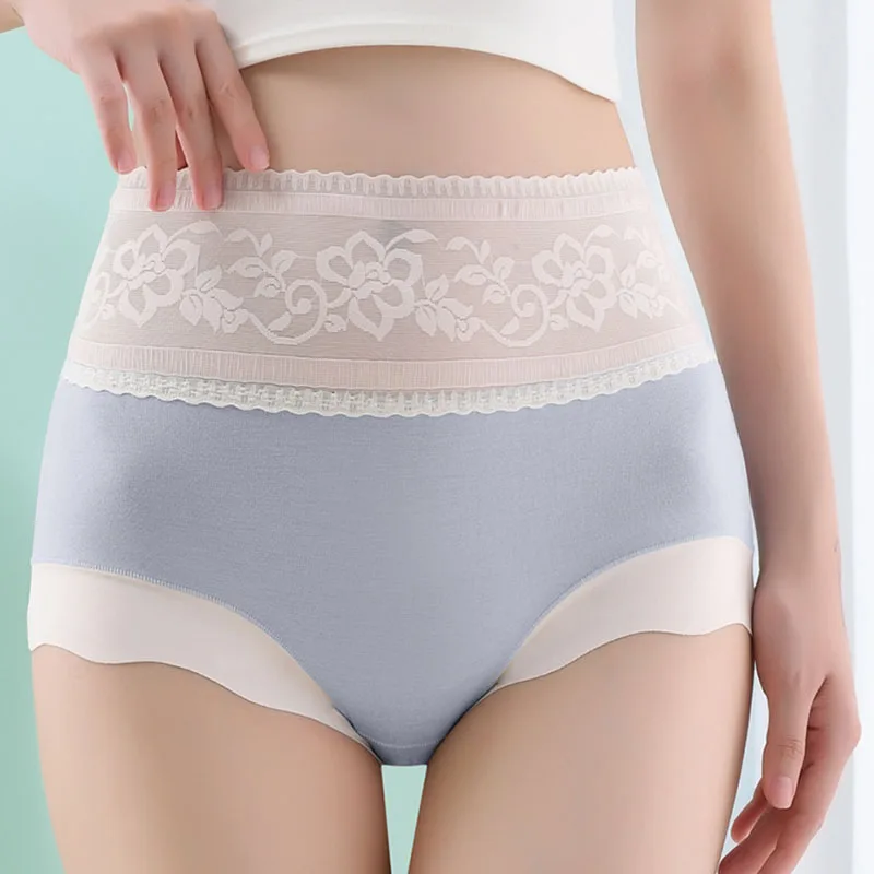 

New High Waist Modal Women's Underwear Lace Edge Pure Cotton Crotch Triangle Pants Breathable Panties Underpants