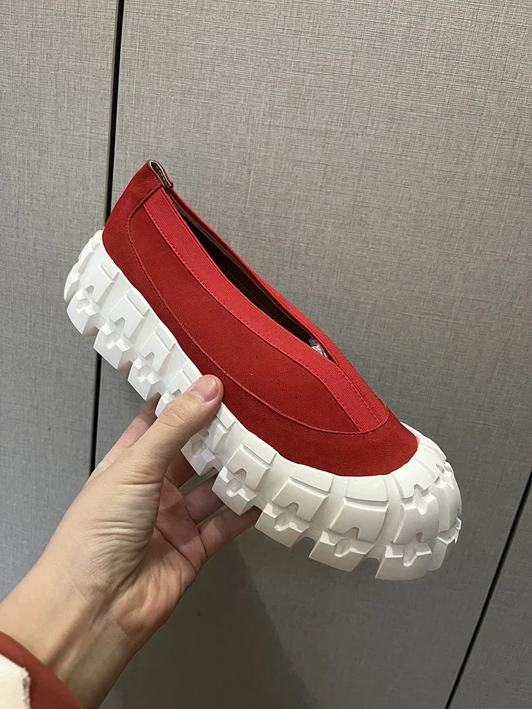 

Artmu Original Genuine Leather Flat Platform Women Shoes Loafers Shoes Slip On Red Luxury Thick Heel Ladies Platform Shoes