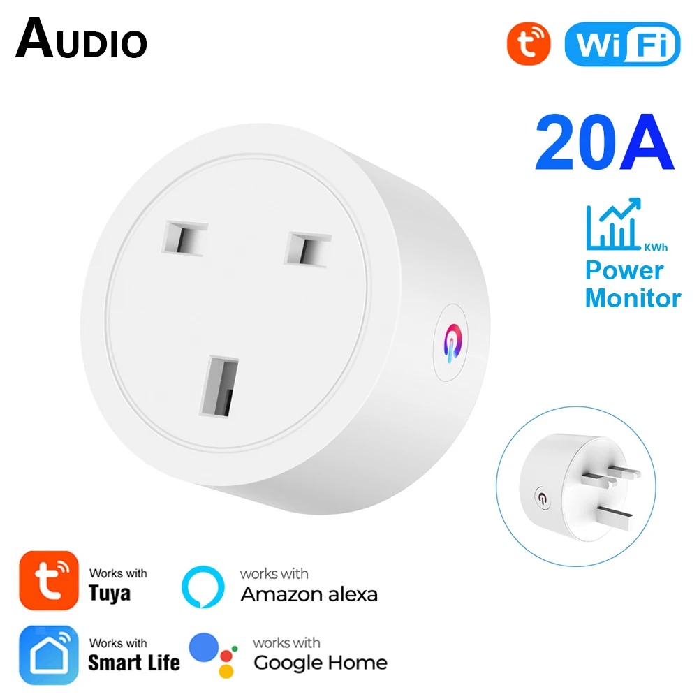 Tuya Wifi 20A UK Smart Plug Mini Power Monitor Socket Remote Vioce App  Control