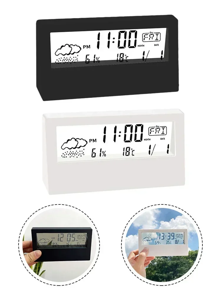 LCD Multifunctional Electronic Alarm Clock Transparent Minimalist Bedside Electronic Clock Measure Humidity 20%- 89% - 50°C~70°C