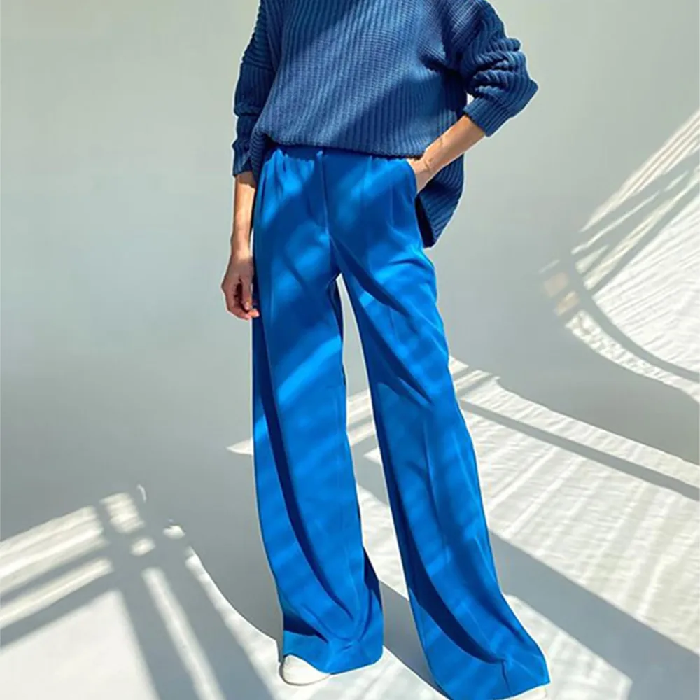 

Women's high-waisted wide pants, Women's pants, Office Blue Casual, loose fashion, 2024