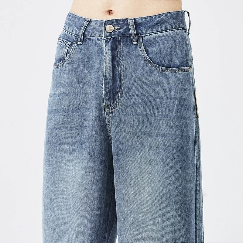 2024 New Soft Lyocell Stretch Jeans Men's Loose Wide Leg Pants Elastic Waist Casual Denim Trousers High Quality Streetwear 5