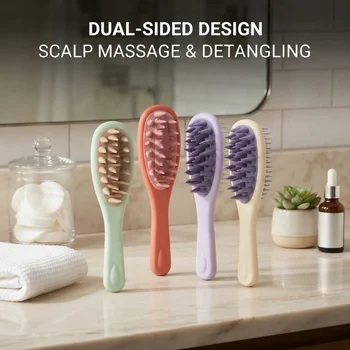 Spazzola per Massaggio del Cuoio Capelluto, Spazzola per Lavaggio Capelli con Setole Morbide, Manico Antiscivolo, Utilizzo su Capelli Bagnati o Asciutti, Strumento per Esfoliare e Cura del Cuoio Capelluto