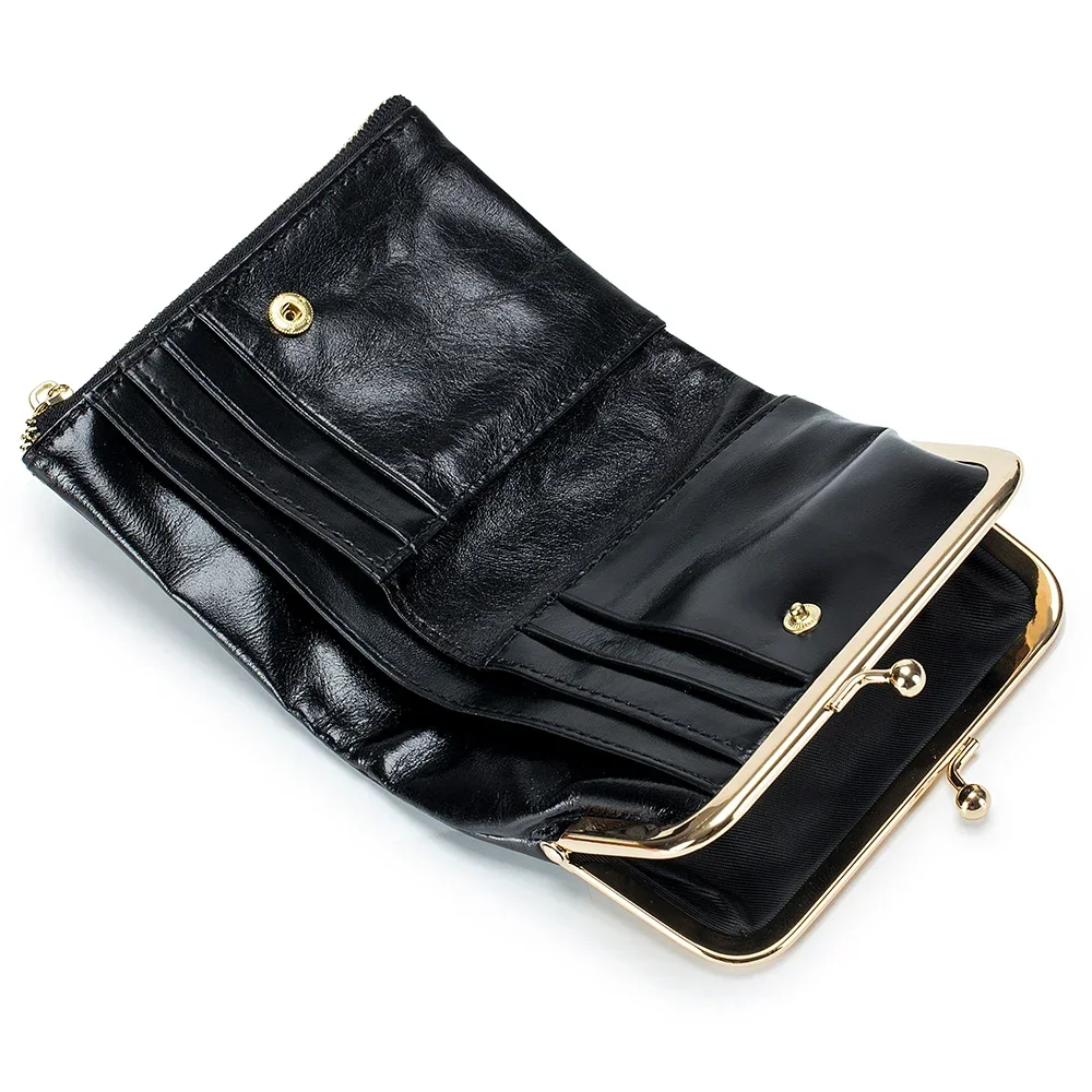 New Genuine Leather Retro Handheld Bag Short Wallet Women's Multifunctional Clip Zero Cowhide Wallet Simple Storage Bag