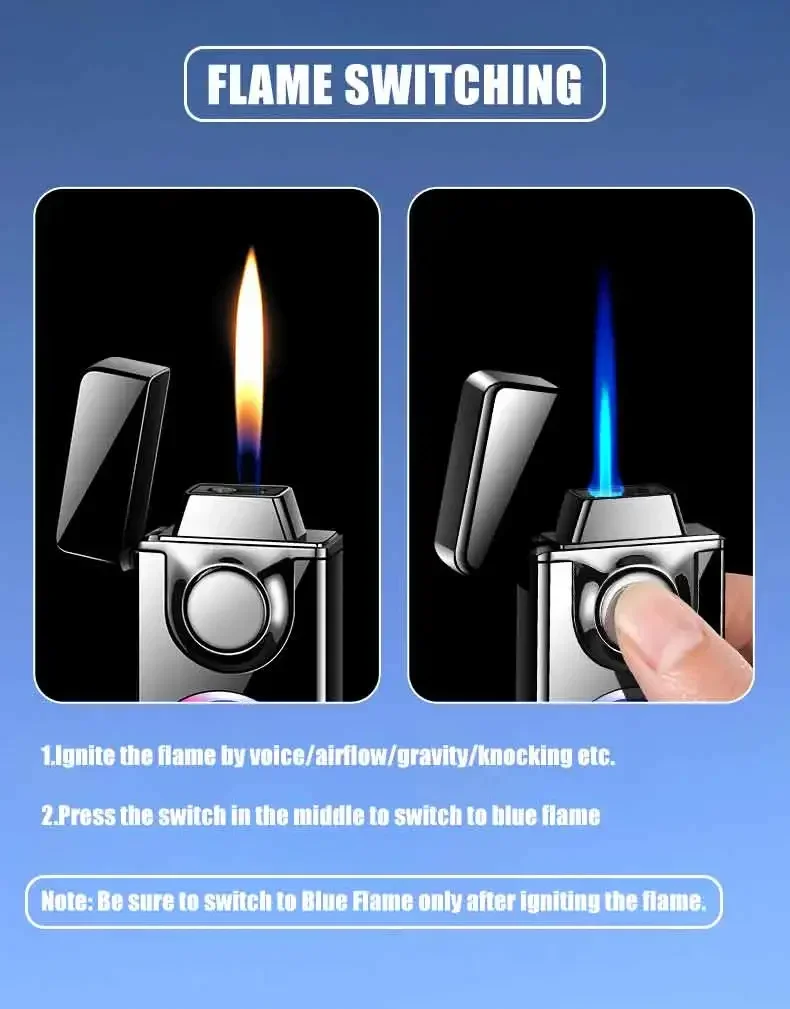 Description Picture 4 of item2025 Voice Controlled Ignition Gas Lighter 4 Ignition Methods Battery Display Open Fire Switching Jet Fire USB Electric Lighters